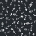 Grey Microphone icon isolated seamless pattern on black background. On air radio mic microphone. Speaker sign. Vector Royalty Free Stock Photo