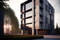 Grey modern contemporary design building concrete with tree real estate Royalty Free Stock Photo
