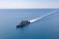 Grey modern warship aerial view. Royalty Free Stock Photo