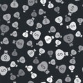 Grey Money bag icon isolated seamless pattern on black background. Dollar or USD symbol. Cash Banking currency sign Royalty Free Stock Photo