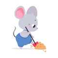 Grey Mouse Builder Character Dig Sand with Shovel Vector Illustration Royalty Free Stock Photo