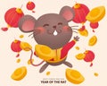 Grey mouse splurging gold ingots Royalty Free Stock Photo