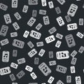 Grey Music player icon isolated seamless pattern on black background. Portable music device. Vector Royalty Free Stock Photo