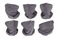 Grey neck gaiters six views set with different face rotation isolated