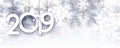 Grey 2019 New Year banner with snowflakes.