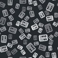 Grey Nicotine gum in blister pack icon isolated seamless pattern on black background. Helps calm cravings and reduces