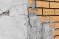 Grey Old Concrete Cracked Cement Surface Texture Crack Gray and Yellow Brick Wall Damaged Background Royalty Free Stock Photo