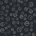 Grey Old film movie countdown frame icon isolated seamless pattern on black background. Vintage retro cinema timer count Royalty Free Stock Photo