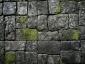 Grey Old Stone Pavement Top View, Granite Cobblestone Road, Green Moss, Wet Surface Royalty Free Stock Photo