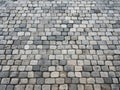 Grey Old Stone Pavement Top View, Granite Cobblestone Road, Green Moss, Wet Surface Royalty Free Stock Photo