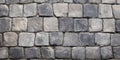 Grey Old Stone Pavement Top View, Granite Cobblestone Road, Green Moss, Wet Surface Royalty Free Stock Photo