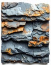 Grey and Orange Layered Slate Stone Wall Texture Background Isolated Royalty Free Stock Photo