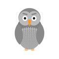 Grey owl isolated on white background. Simple flat bird with big eyes clip art. Cute illustration Royalty Free Stock Photo