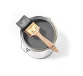 Grey paint tin can with brush on top on a white background Royalty Free Stock Photo