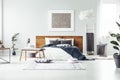 Grey painting in spacious bedroom Royalty Free Stock Photo