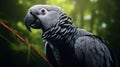 A grey parrot with its wings slightly spread