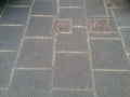 Grey paving slabs out of concrete with bright