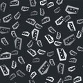 Grey Piece of cake icon isolated seamless pattern on black background. Happy Birthday. Vector Royalty Free Stock Photo