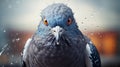 Intense Gaze: A Photo Realistic Image Of A Bathed Pigeon