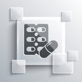 Grey Pills in blister pack icon isolated on grey background. Medical drug package for tablet, vitamin, antibiotic