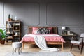 Grey and pink cozy bedroom Royalty Free Stock Photo