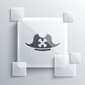 Grey Pirate hat icon isolated on grey background. Square glass panels. Vector