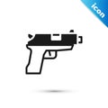 Grey Pistol or gun icon isolated on white background. Police or military handgun. Small firearm. Vector Royalty Free Stock Photo