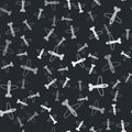 Grey Plane icon isolated seamless pattern on black background. Flying airplane icon. Airliner sign. Vector