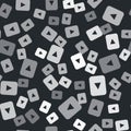 Grey Play button icon isolated seamless pattern on black background. Vector