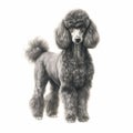 Realistic Charcoal Drawing Of A Graceful Grey Poodle On White Background
