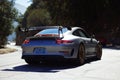 Grey Porsche 911 GT3 RS waiting for the road to reopen on Angeles Crest Highway, Pasadena, USA