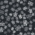 Grey Prado museum icon isolated seamless pattern on black background. Madrid, Spain. Vector