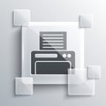 Grey Printer icon isolated on grey background. Square glass panels. Vector Illustration.