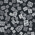 Grey Programming language syntax icon isolated seamless pattern on black background. Syntax programming file system Royalty Free Stock Photo