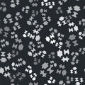 Grey Puzzle pieces toy icon isolated seamless pattern on black background. Vector Royalty Free Stock Photo