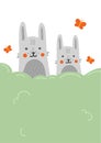 Grey rabbits with butterflies banner