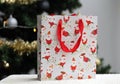 Grey and Red Santa Claus Themed Christmas Gift Bag Royalty Free Stock Photo