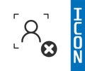 Grey Rejection face recognition icon isolated on white background. Face identification scanner icon. Facial id. Cyber