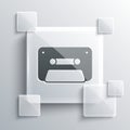 Grey Retro audio cassette tape icon isolated on grey background. Square glass panels. Vector