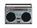 Grey retro record player. Silver boombox