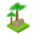 Grey rhinoceros icon isometric vector. Rhinoceros animal standing in green grass