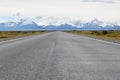 Street to Glacier National Park in El Chalten, Argentina, Patagonia with snow covered Fitz Roy Mountain in background Royalty Free Stock Photo