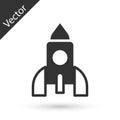 Grey Rocket ship toy icon isolated on white background. Space travel. Vector