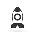 Grey Rocket ship toy icon isolated on white background. Space travel. Vector
