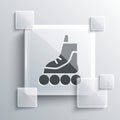 Grey Roller skate icon isolated on grey background. Square glass panels. Vector Illustration.