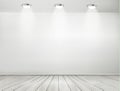 Grey room spotlights and wooden floor.