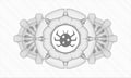 Grey rosette. Linear Illustration. Vector. Detailed with bug icon inside