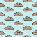 Grey sad clouds on blue sky hand drawn seamless pattern Royalty Free Stock Photo
