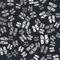 Grey Sauna slippers icon isolated seamless pattern on black background. Vector