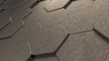 Grey scratched plastic 3d hexagons tiles background from perspective view, minimalistic concept.